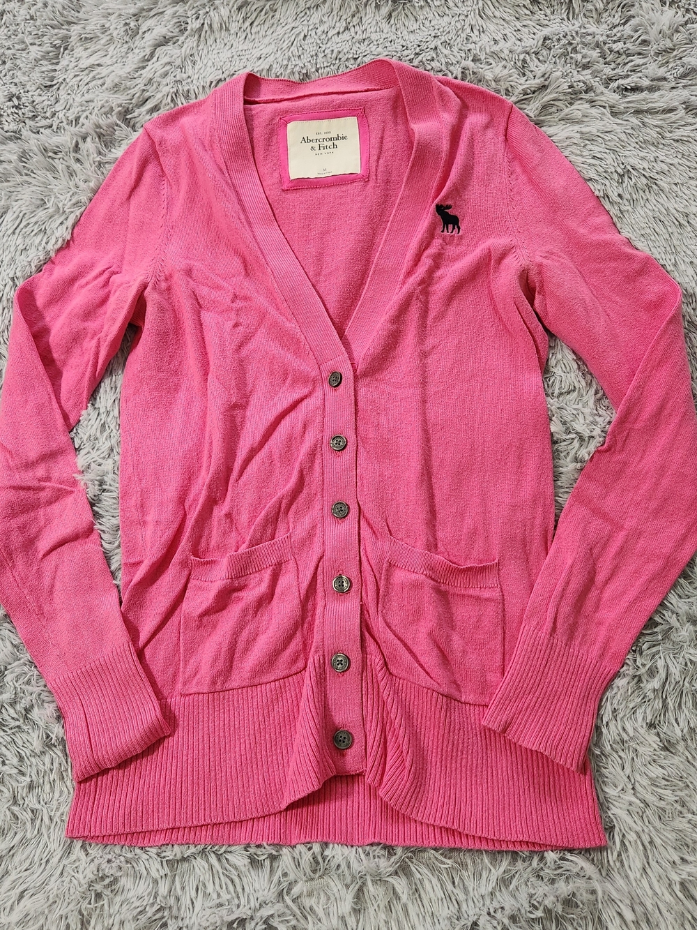 Abercrombie & Fitch Pink Button Up V-Neck Cardigan Sweater